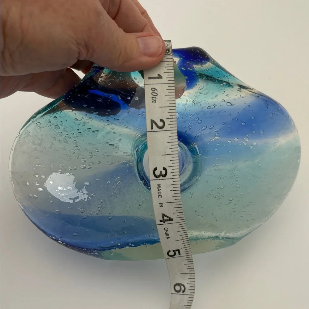 Vintage Blue and Clear Swirl  Glass Donut Vase - Picture 15 of 16